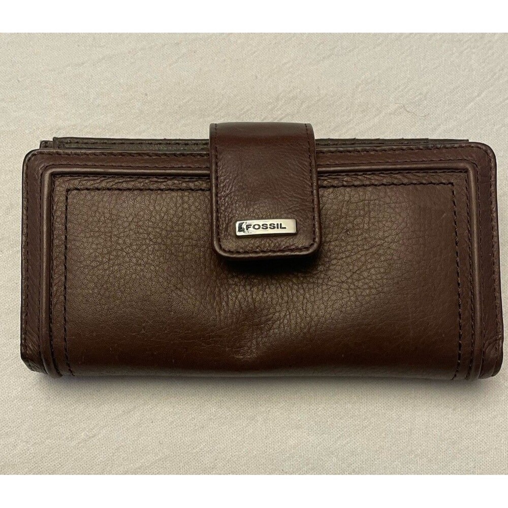 Fossil Womens Leather Clutch, Brown, With Change Purse